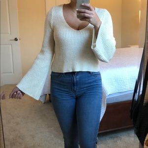 Knit flare bell sleeve sweater sweater